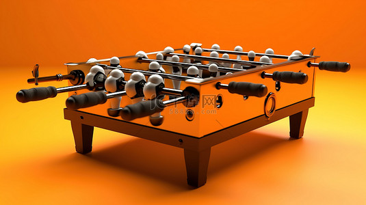 充满活力的橙色背景下单色足球桌的 3D 渲染
