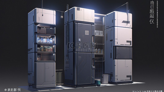 一家三代背景图片_在 3d 渲染中对齐的三个设计师冰箱
