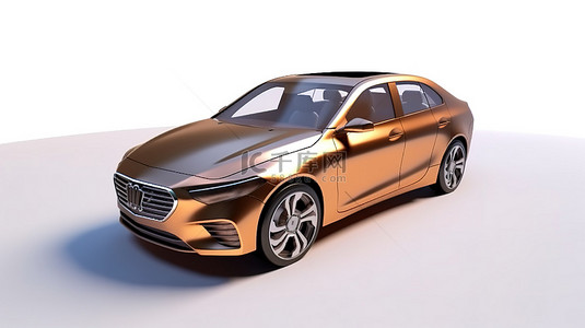 时尚的棕色轿车在豪华 3D 渲染中展示模型的技术特征