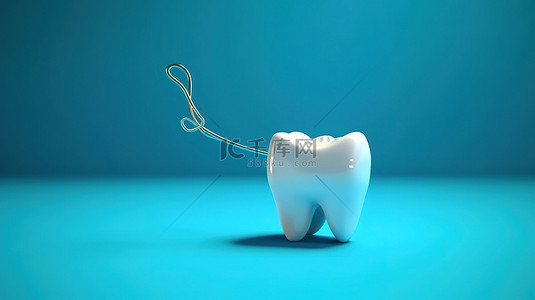 使用牙线清洁牙齿的口腔卫生 3d 渲染