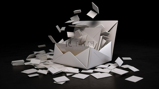 一组密封的信件，上面有一个打开的信封和 3D 渲染中的空白卡片