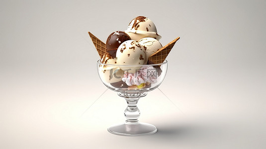 3D 渲染冰淇淋一个美味逼真的插图