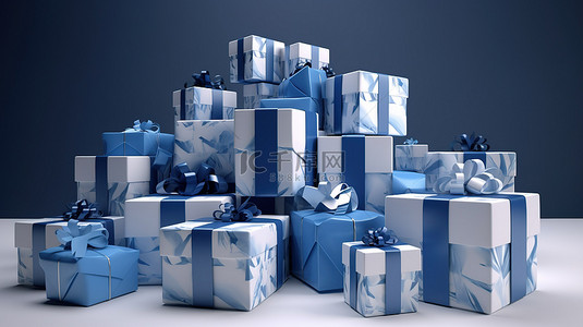 蓝白礼盒蓝白礼盒背景图片_蓝色和白色 3D 渲染呈现按尺寸对齐的呈现