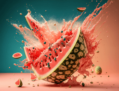 美味西瓜背景图片_新鲜水果西瓜飞溅摄影广告背景