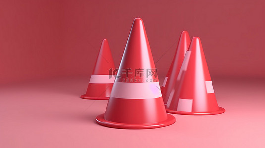 交通标志卡通背景图片_粉红色背景上光滑可爱的红色交通锥的卡通 3D 渲染，象征着事故预防