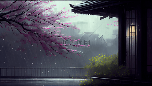 清明节油纸伞背景图片_清明节大雨纷纷背景