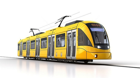 独立潇洒背景图片_城市电车独立站立在白色背景上的 3D 渲染