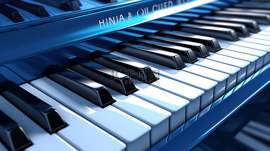 音乐琴键背景图片_蓝色背景上单八度钢琴键盘的 3D 渲染