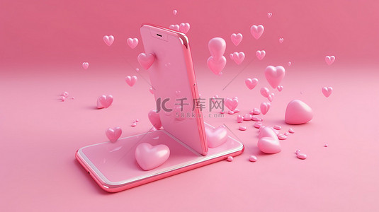 喜欢在 3d 智能手机上在粉红色背景下聊天