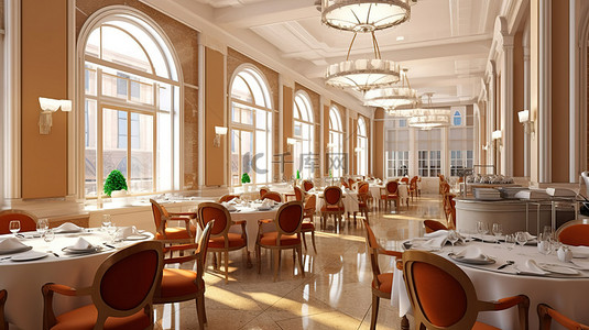 聚会餐桌背景图片_在酒店餐厅永恒的用餐 3D 渲染