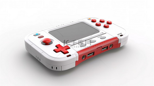 老式手持游戏设备隔离在 3D 呈现的白色背景上