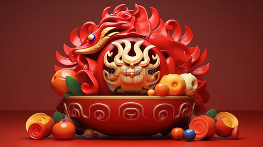 3D 渲染中的中国新年节日收藏传统装饰品