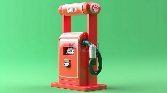 加油汽车背景图片_孤立绿色背景上 3D 汽油泵模型的特写，带有红色汽车加油站