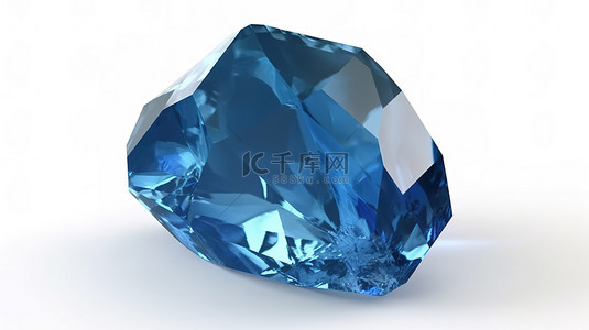 白色背景与孤立的蓝色水晶在 3D 渲染宝石自然形成深奥增强