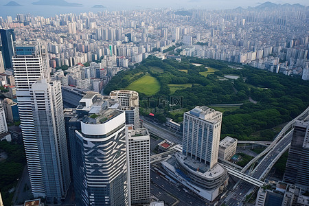 城市背景图片_从空中俯瞰大型建筑的城市