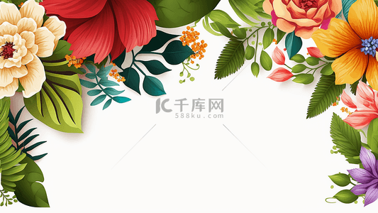 金边婚礼背景图片_鲜花插画边框背景