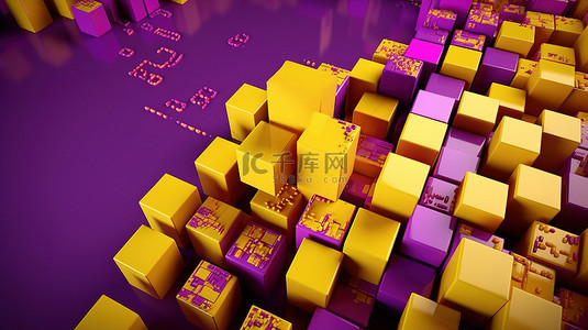 大甩卖背景图片_大甩卖警报有​​趣的 3D 渲染，具有紫色和黄色立方体以及百分比标牌