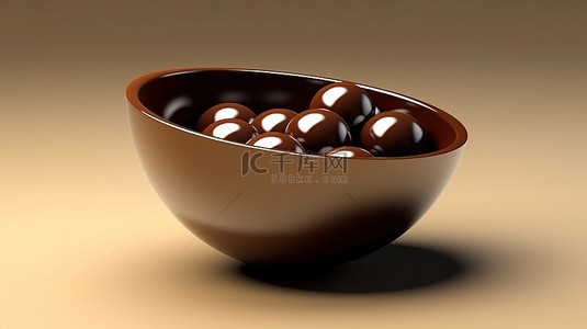 筹码巧克力背景图片_碗状巧克力的 3D 插图