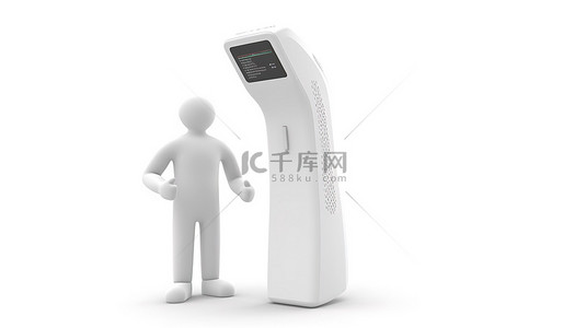 白色的温度计背景图片_无接触和白色背景患者的数字红外温度计的 3D 孤立插图