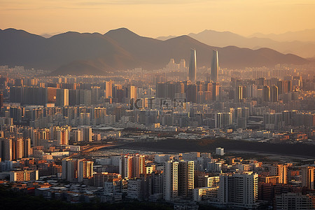 背景大楼背景图片_以山为背景的首尔场景