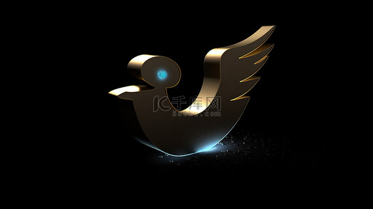 互联网平台插画背景图片_黑色背景与 3d twitter 标志