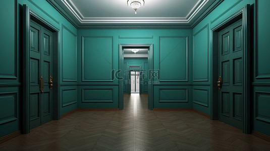 3d 渲染的走廊紧闭的门
