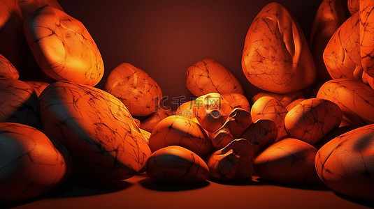 广告就绪场景抽象的空橙色岩石背景在令人惊叹的 3D 渲染中
