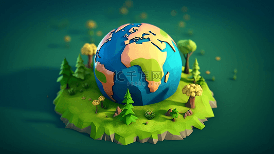 环保保护环境插画背景图片_地球大树可爱卡通插画
