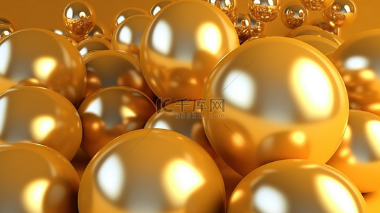 闪闪发光的金色气球抽象设计令人惊叹的背景 3D 渲染插图
