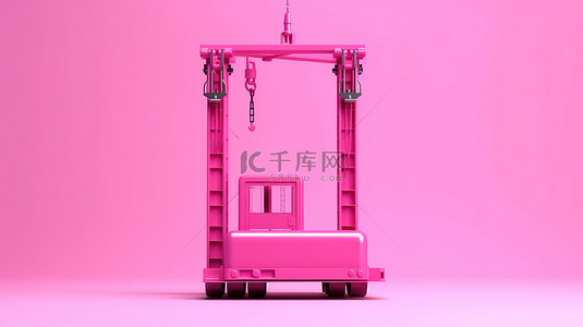 重卡车背景图片_粉红色背景上光滑的集装箱起重机械 3D 渲染插图