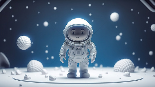 卡通奇幻背景图片_月球上卡通宇航员的梦幻般的 3D 渲染
