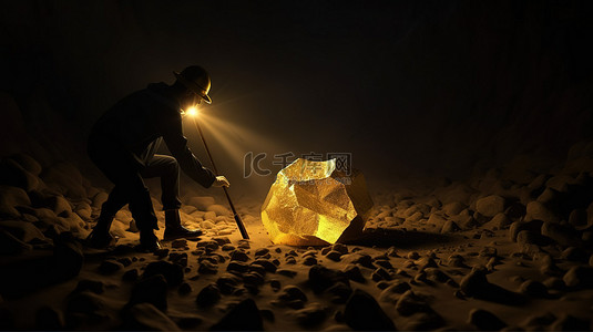 数字采矿冒险 3d 手在金采石场发现比特币