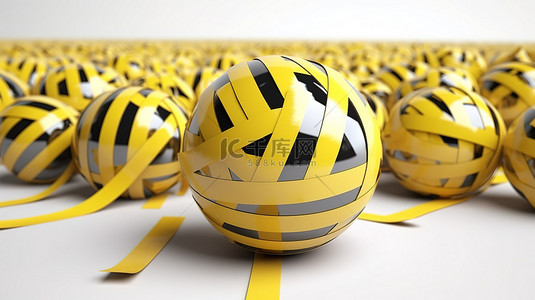 胶带黄色背景图片_黄色胶带条的 3D 渲染呈球状，代表白色背景上的锁定限制