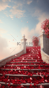玫瑰花瓣城堡台阶梦幻卡通广告背景