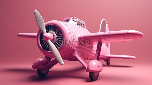插图3D复古粉色玩具飞机