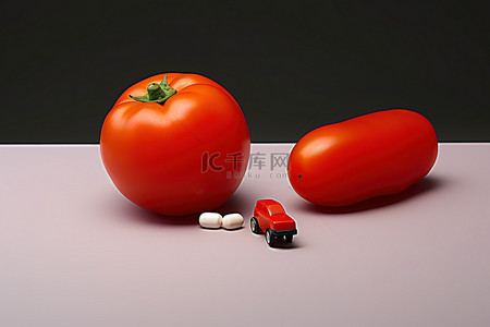 新鲜西红柿背景图片_西红柿和边车旁边的药丸