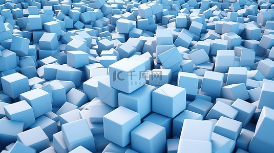 抽象 3D 渲染白色立方体分组在蓝色背景上