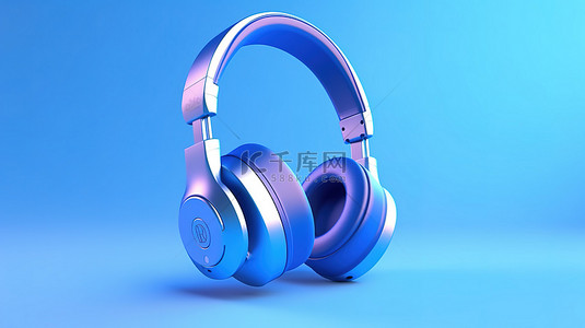 轻音乐mp3背景图片_在 3D 充满活力的蓝色背景上佩戴时尚耳机播客