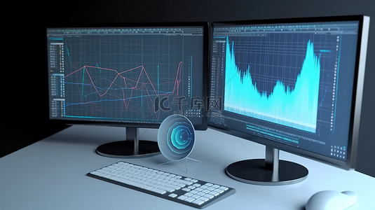 计算机生成的统计分析软件或应用程序的 3d 渲染