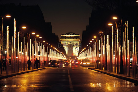 巴黎夜景背景图片_巴黎夜晚的路灯