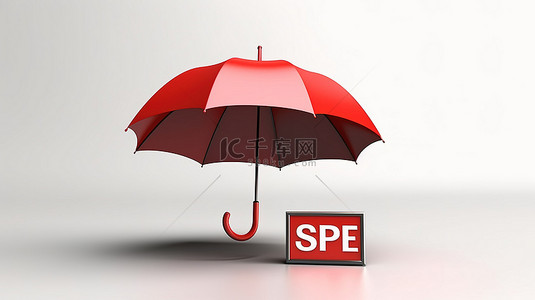 红色雨伞背景图片_3d 渲染的红色雨伞出售标志