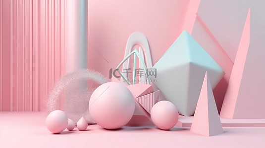 粉红色时尚背景背景图片_最小的几何形状背景与柔和的全息哑光和柔和的粉红色 3D 渲染艺术