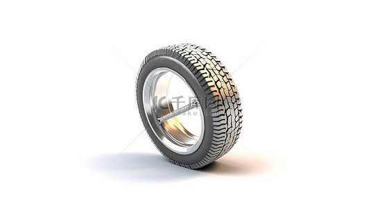 轮胎中带有孤立钉子的白色背景的 3D 渲染