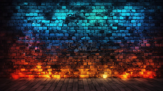 脏砖墙背景 3d 渲染上的彩色光点