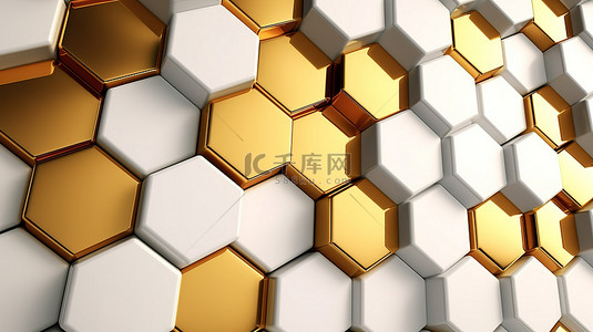 六角形背景 3d 垂直插图上的金色和白色蜂窝图案