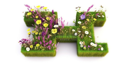 新的背景图片_郁郁葱葱的花园标签 3D 渲染的花和草的隔离