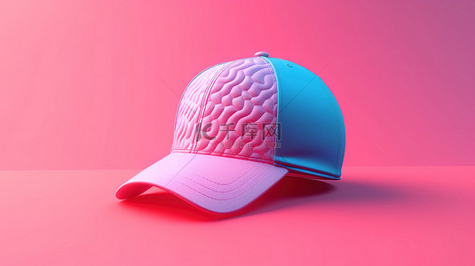 蓝色背景增强粉色时尚棒球帽 3d 渲染