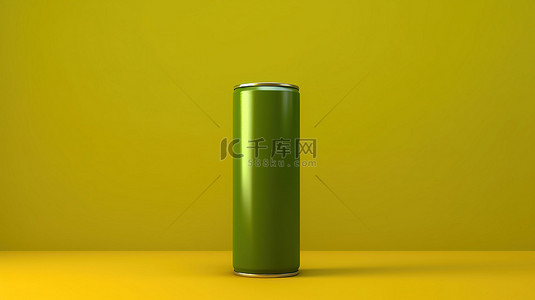 绿色背景的 3D 渲染，橄榄油罐上有空白空间，供您定制