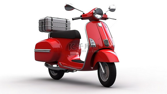 纸箱背景图片_带货箱的孤立红色摩托车的 3D 渲染