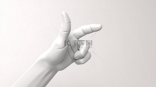 白色背景隔离卡通手 3D 渲染指向手指或单击